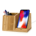 Customized desktop 10w pen holder box fast charging stand 15w 3 in 1 bamboo wireless charger